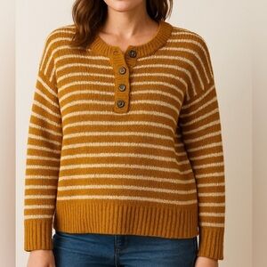 American Eagle Oversized Henley Sweater Jegging Fit Size Large Carmel/White